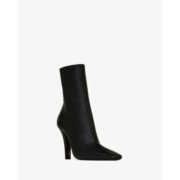 Black Saint Laurent Jill Booties in Smooth Leather, Black, view 3 | Boots