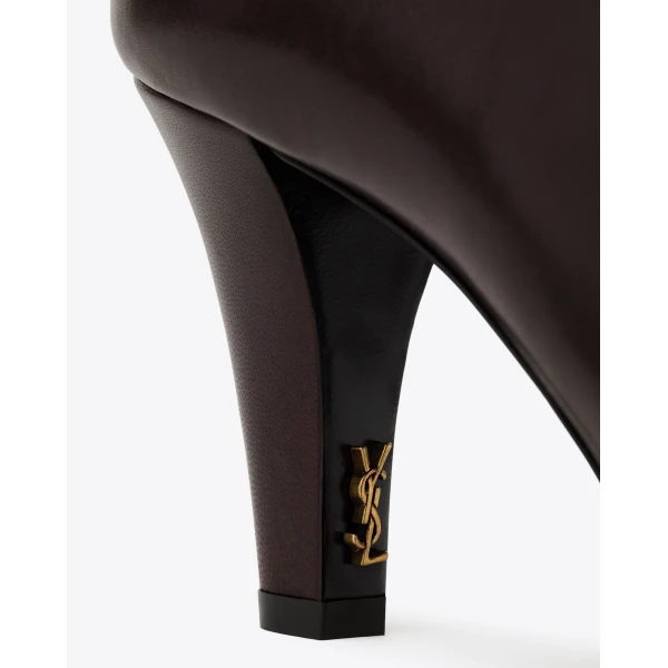 Red Saint Laurent Jill Booties in Smooth Leather, Marron Glace, view 5 | Boots