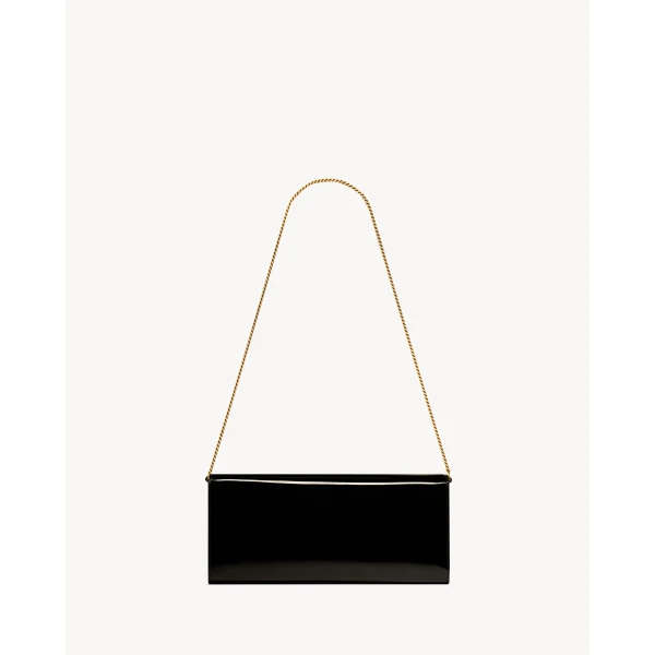 Black Saint Laurent Kate Clutch in Patent Leather, Black, view 4 | Clutch Bags