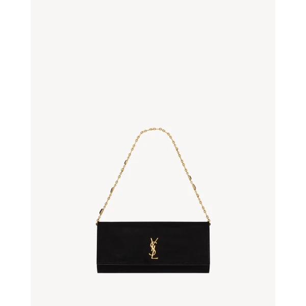 Black Saint Laurent Kate Clutch in Velvet, view 3 | Clutch Bags