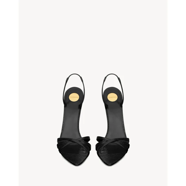 Black Saint Laurent Kate Sandals in Python-Embossed Leather, view 2 | Sandals