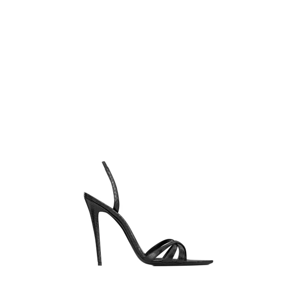 Black Saint Laurent Kate Sandals in Python-Embossed Leather | Sandals