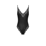 Black Saint Laurent Laced Bodysuit in Ribbed Silk Jersey | Bodysuit