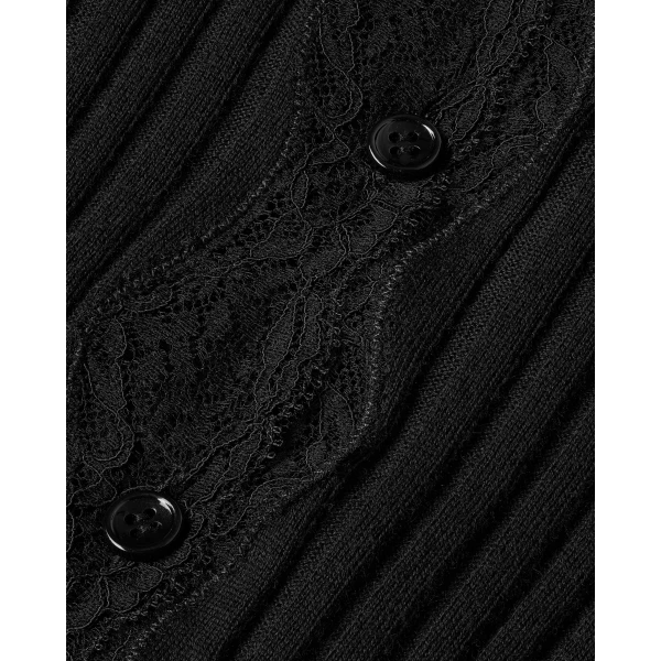 Black Saint Laurent Laced Cardigan in Ribbed Wool, Cashmere, and Silk, view 4 | Cardigan