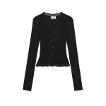 Black Saint Laurent Laced Cardigan in Ribbed Wool, Cashmere, and Silk | Cardigan