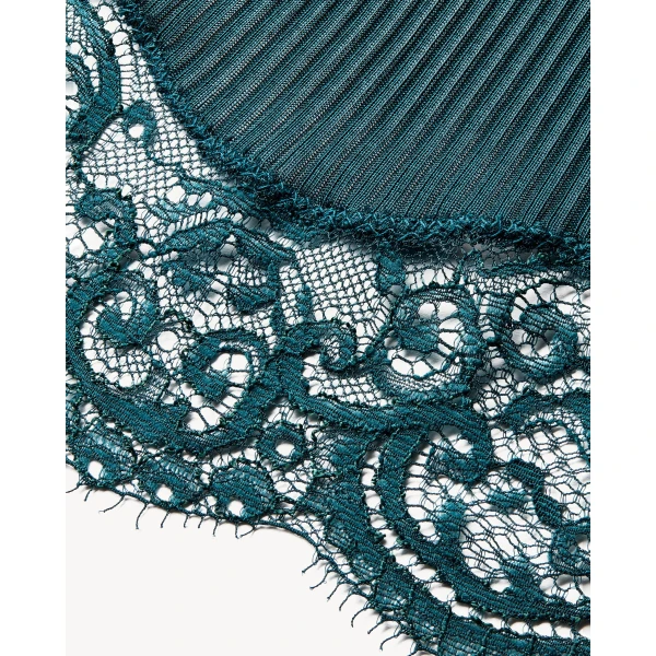 Green Saint Laurent Laced T-Shirt in Ribbed Silk, Vert Iraty, view 4 | T-shirts