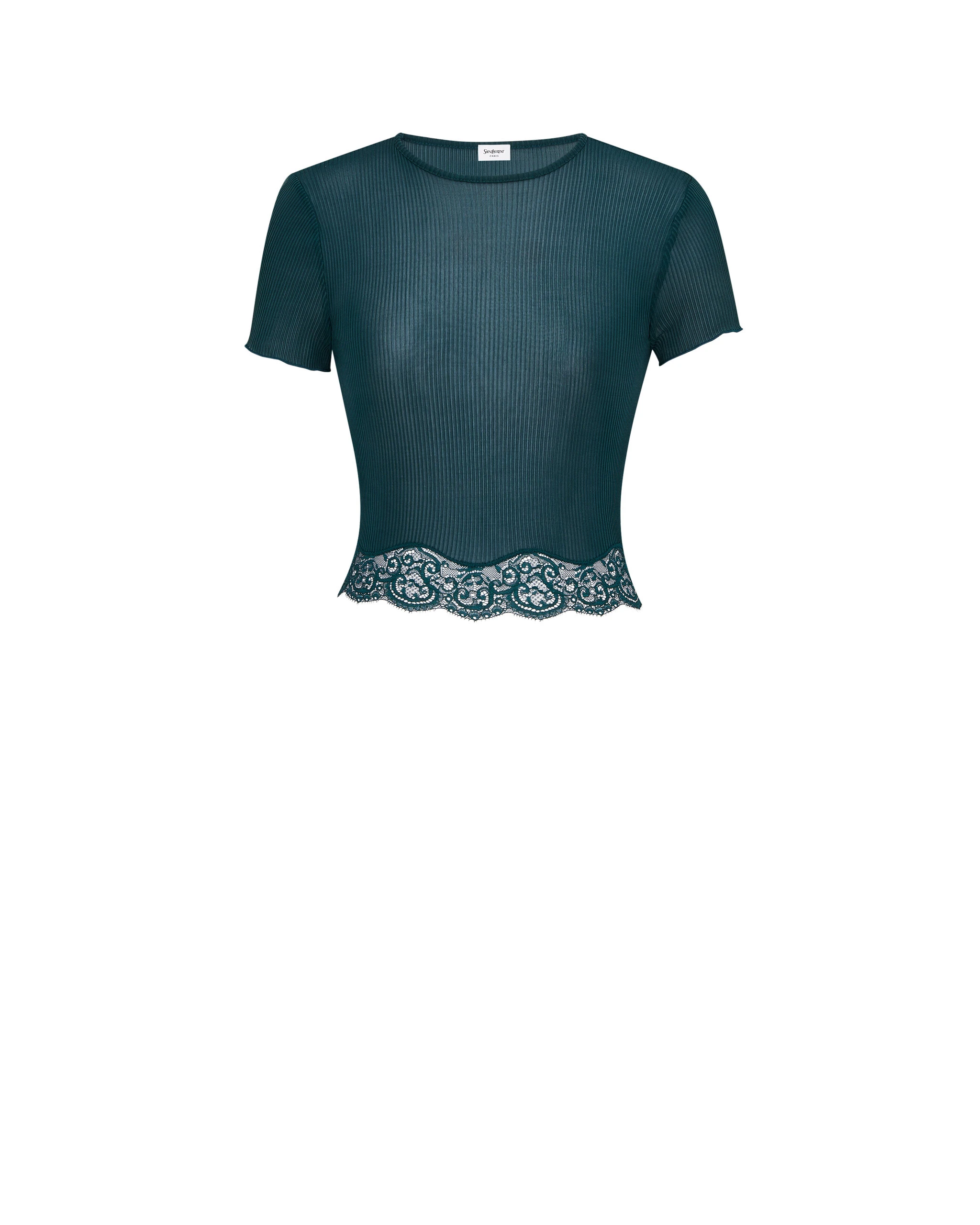 Saint Laurent Laced T-Shirt in Ribbed Silk, Vert Iraty Green Saint Laurent Laced T-Shirt in Ribbed Silk, Vert Iraty | T-shirts