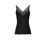 Black Saint Laurent Laced Tank Top in Ribbed Silk Jersey, Black | Sleeveless