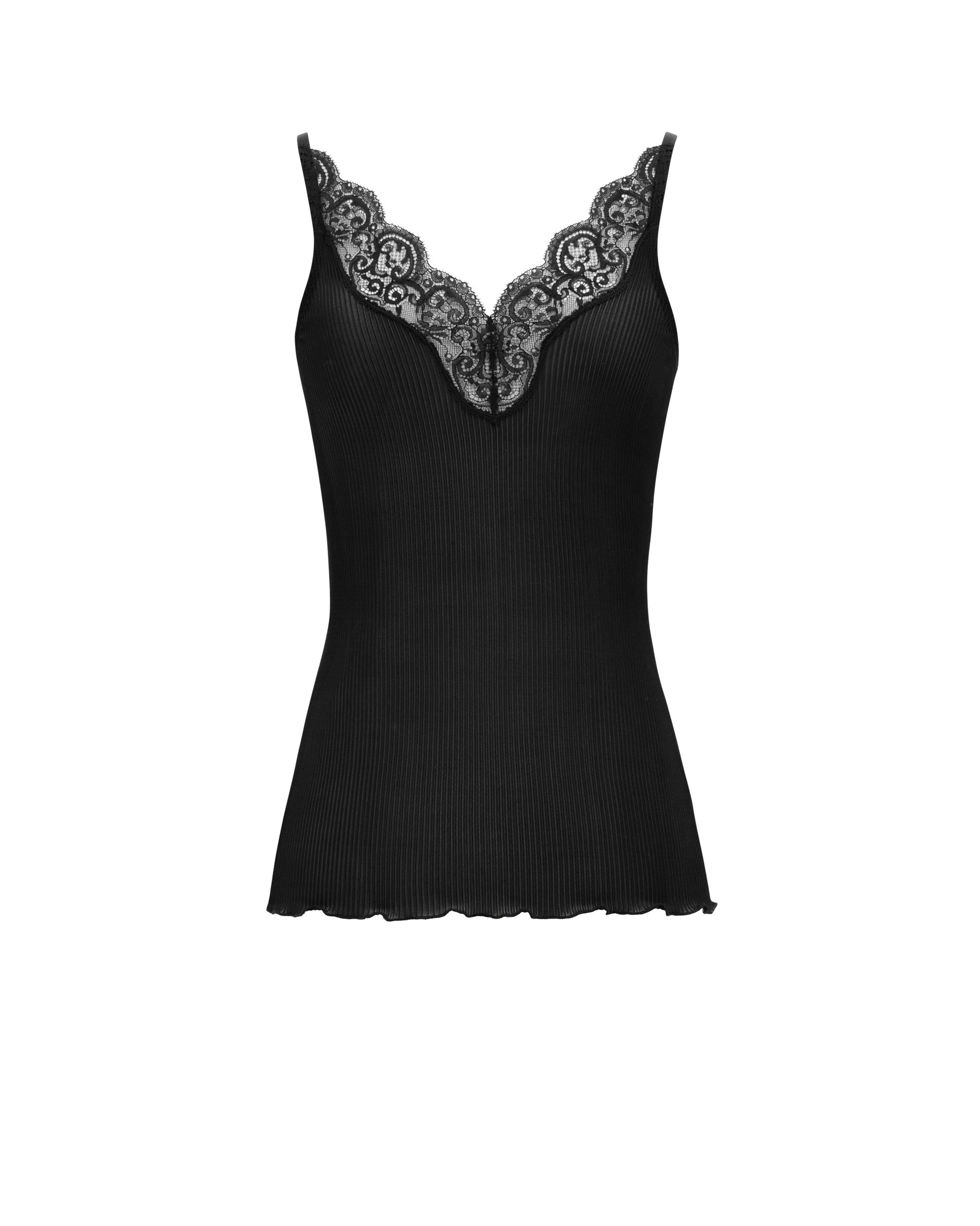 Saint Laurent Laced Tank Top in Ribbed Silk Jersey, Black Black Saint Laurent Laced Tank Top in Ribbed Silk Jersey, Black | Sleeveless