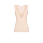 Beige Saint Laurent Laced Tank Top in Ribbed Silk | Sleeveless