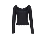 Black Saint Laurent Laced Top in Ribbed Silk | Tops
