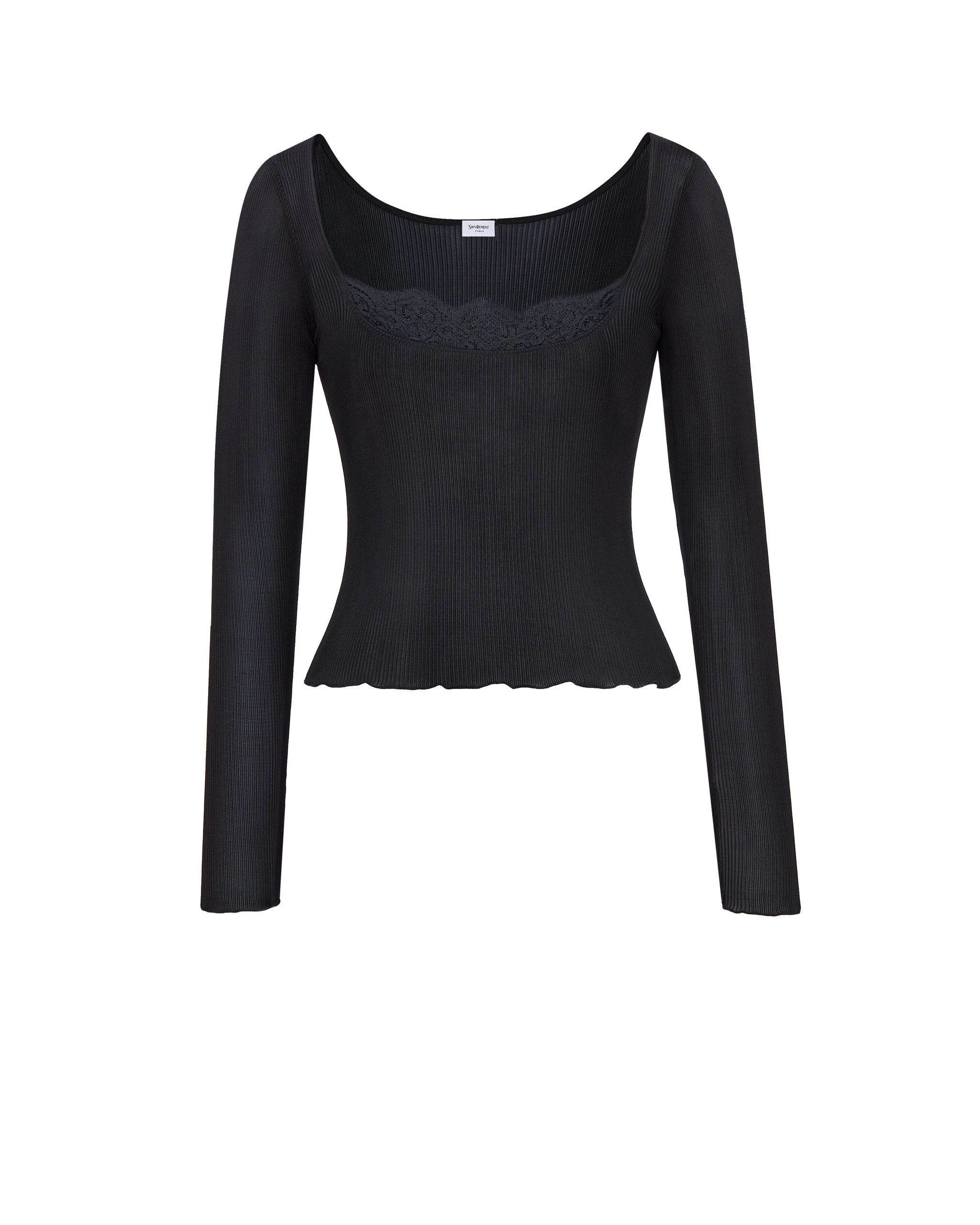 Saint Laurent Laced Top in Ribbed Silk Black Saint Laurent Laced Top in Ribbed Silk | Tops