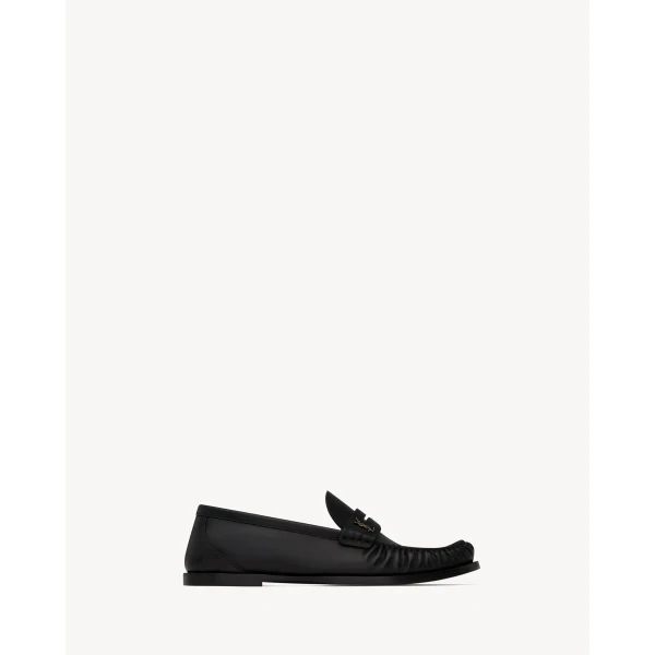 Black Saint Laurent Laurent Loafers in Smooth Leather, Black, view 2 | Loafers