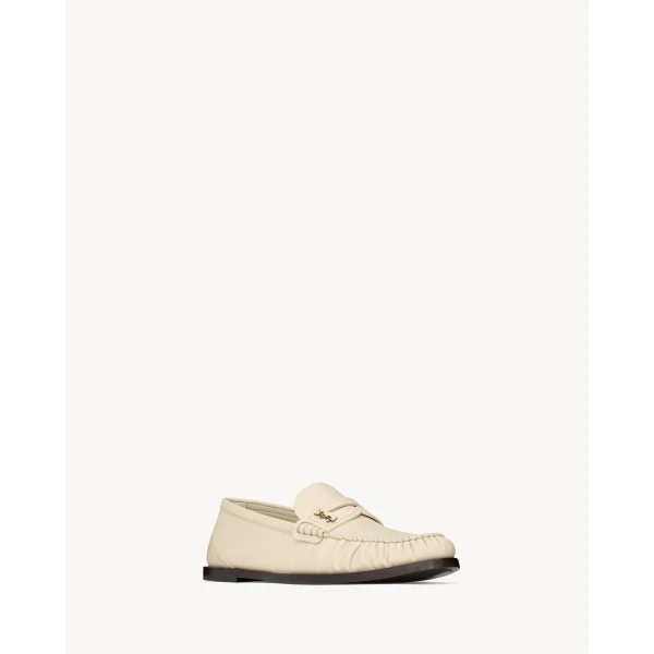 Ivory Saint Laurent Laurent Loafers in Smooth Leather, White, view 2 | Loafers