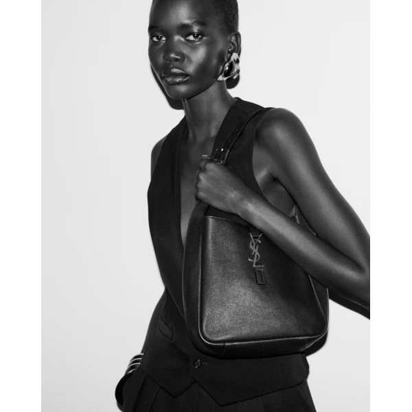 Black Saint Laurent Le 5 À 7 Supple Small in Grained Leather, Black, view 2 | Shoulder & Crossbody Bags