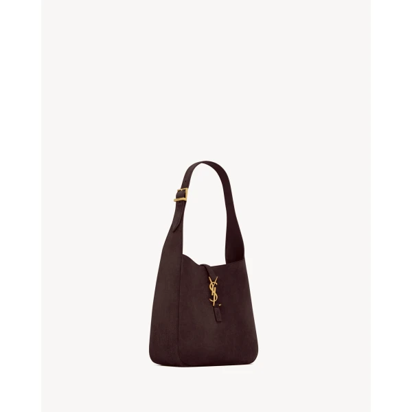 Brown Saint Laurent Le 5 À 7 Supple Small in Suede, Arabica, view 4 | Shoulder & Crossbody Bags