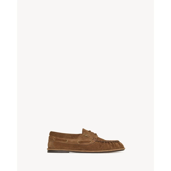 Brown Saint Laurent Le Loafer Boat Shoes in Suede, view 2 | Loafers