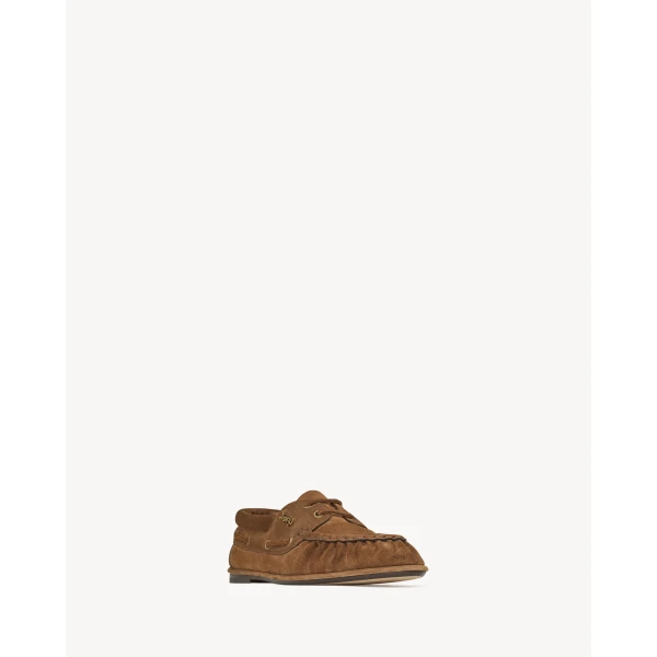 Brown Saint Laurent Le Loafer Boat Shoes in Suede, view 3 | Loafers