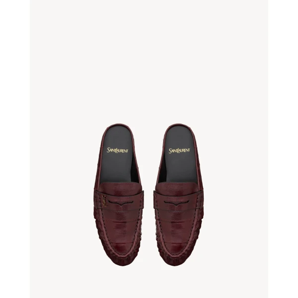 Red Saint Laurent Le Loafer Mules in Hagfish, Deep Bordeaux, view 3 | Mules