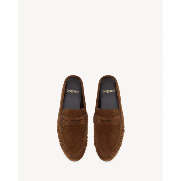 Brown Saint Laurent Le Loafer Mules in Suede, Dark Havana, view 2 | Mules