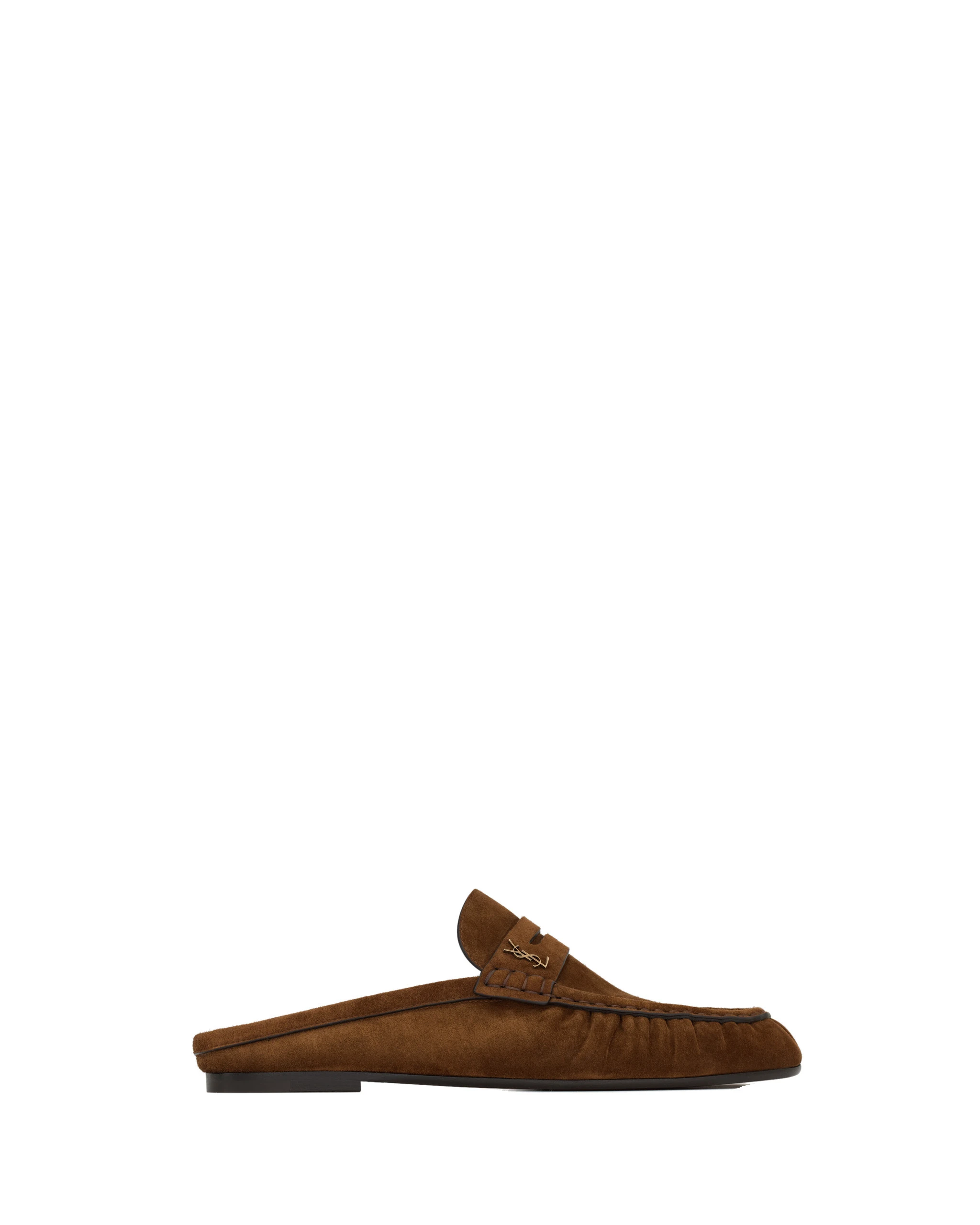 Saint Laurent Le Loafer Mules in Suede, Dark Havana Brown Saint Laurent Le Loafer Mules in Suede, Dark Havana | Mules