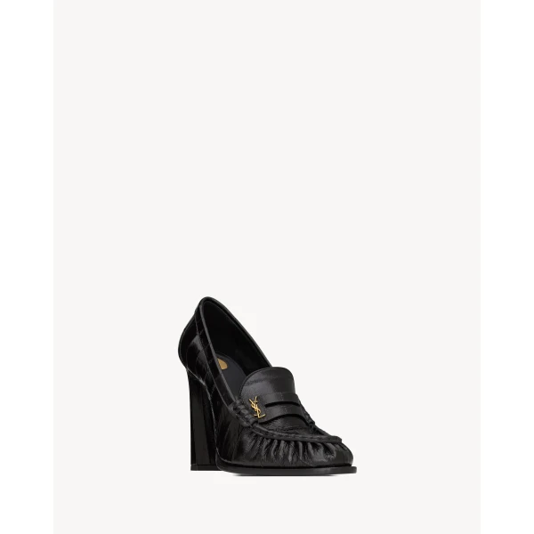 Black Saint Laurent Le Loafer Pumps in Hagfish, view 3 | Heels