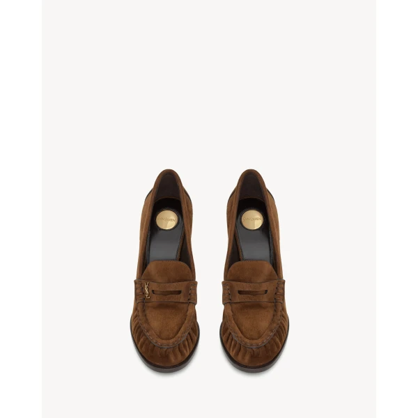 Brown Saint Laurent Le Loafer Pumps in Suede, view 2 | Heels