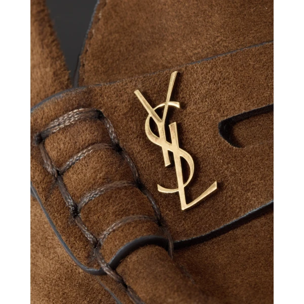 Brown Saint Laurent Le Loafer Pumps in Suede, view 4 | Heels