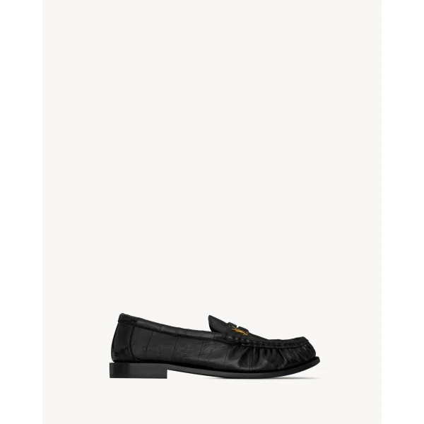 Black Saint Laurent Le Loafer Supple in Hagfish, Black, view 2 | Loafers