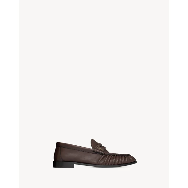 Brown Saint Laurent Le Loafer Supple in Matte Leather, Paris Brown, view 2 | Loafers