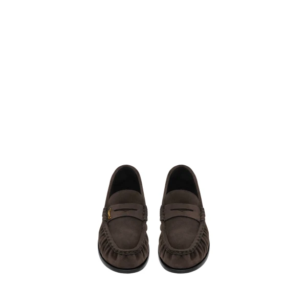 Brown Saint Laurent Le Loafer Supple in Suede, Dark Chocolate | Loafers