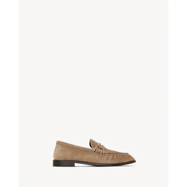 Beige Saint Laurent Le Loafer Supple in Suede, Nude, view 2 | Loafers