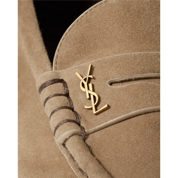 Beige Saint Laurent Le Loafer Supple in Suede, Nude, view 4 | Loafers