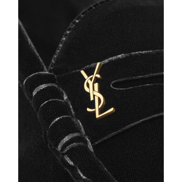 Black Saint Laurent Le Loafer Supple in Velvet, Black, view 4 | Loafers