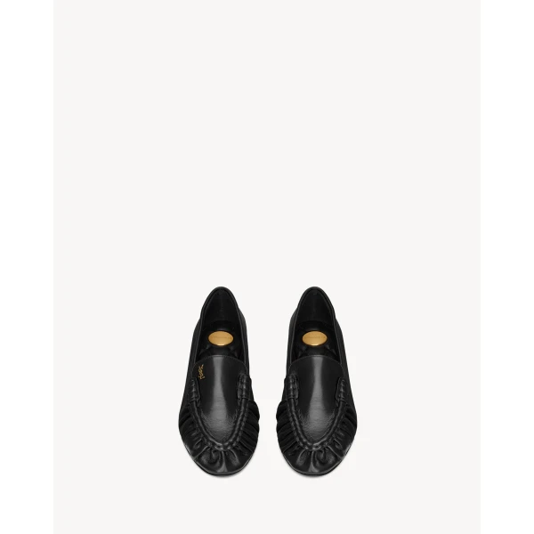 Black Saint Laurent Loaferino Ballerinas in Smooth Leather, view 2 | Flats
