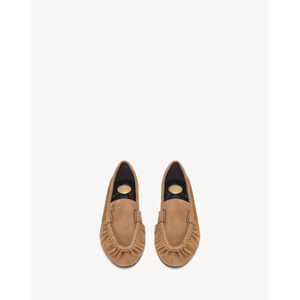 Brown Saint Laurent Loaferino Ballerinas in Suede, view 2 | Flats