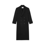 Black Saint Laurent Long Coat in Brushed Cashmere and Wool, Noir Profond | Wool Coat