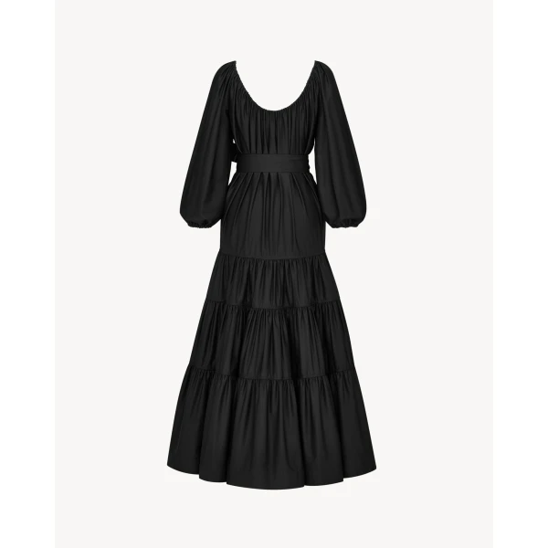 Black Saint Laurent Long Dress in Cotton Twill, view 3 | Maxi Dresses