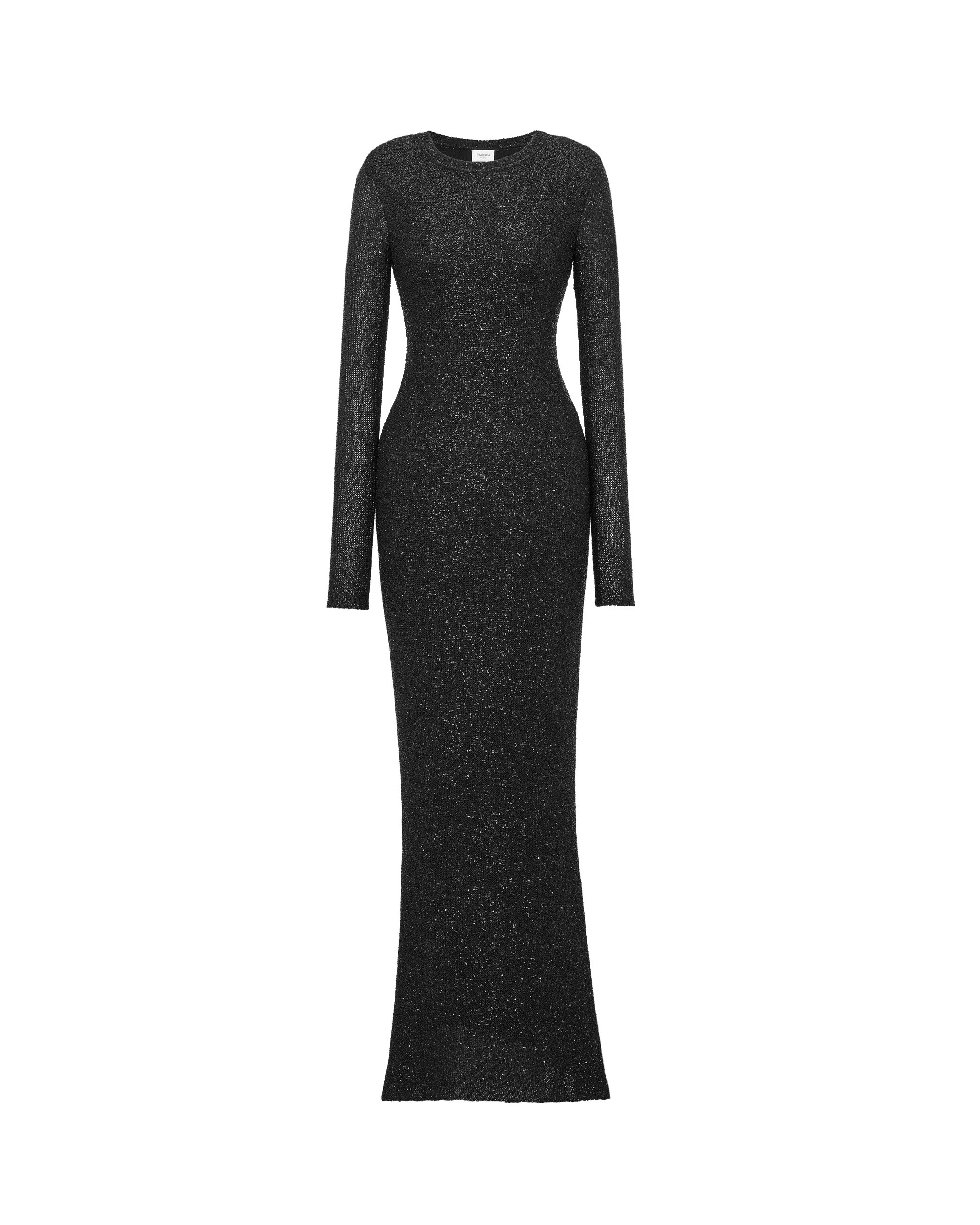 Saint Laurent Long Sequin Dress in Metallic Knit Black Saint Laurent Long Sequin Dress in Metallic Knit | Maxi Dresses