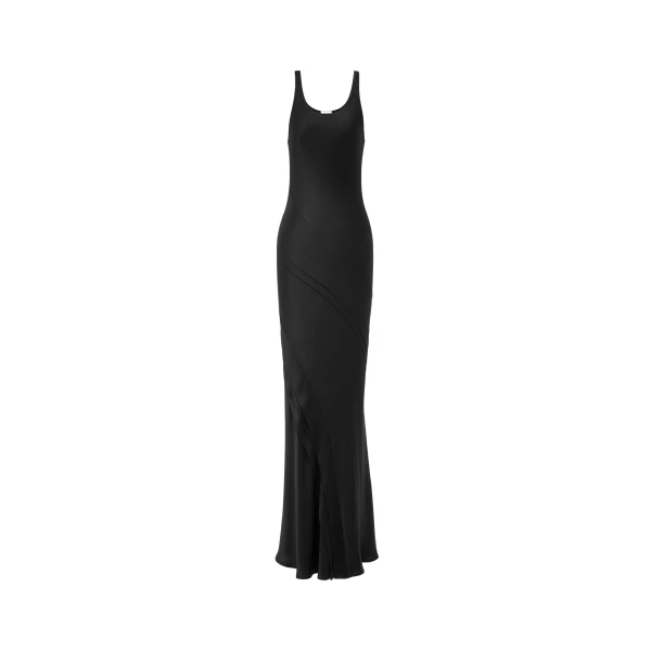 Black Saint Laurent Long Tank Dress in Silk Satin | Maxi Dresses
