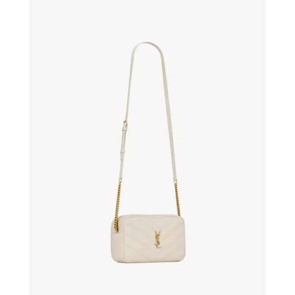 White Saint Laurent Loulou Camera Bag in Matelassé Lambskin, White, view 4 | Shoulder & Crossbody Bags