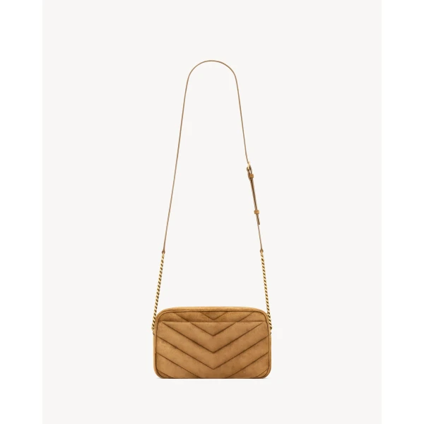 Brown Saint Laurent Loulou Camera Bag in Matelassé Suede, view 2 | Shoulder & Crossbody Bags