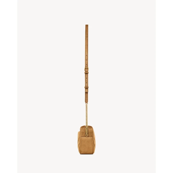 Brown Saint Laurent Loulou Camera Bag in Matelassé Suede, view 3 | Shoulder & Crossbody Bags