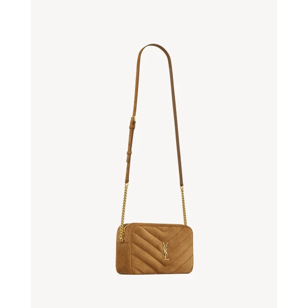Brown Saint Laurent Loulou Camera Bag in Matelassé Suede, view 4 | Shoulder & Crossbody Bags