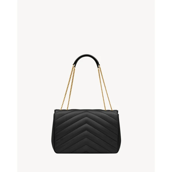 Black Saint Laurent Loulou Large in Matelassé Lambskin, Black, view 2 | Shoulder & Crossbody Bags