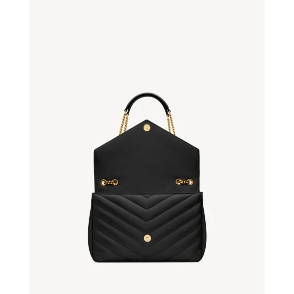 Black Saint Laurent Loulou Large in Matelassé Lambskin, Black, view 4 | Shoulder & Crossbody Bags