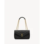 Black Saint Laurent Loulou Medium in Matelassé Lambskin, Black | Shoulder & Crossbody Bags