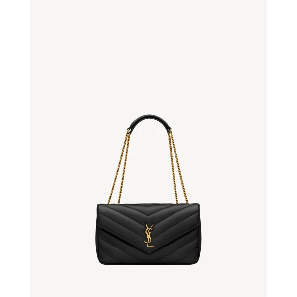 Black Saint Laurent Loulou Medium in Matelassé Lambskin, Black | Shoulder & Crossbody Bags