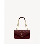 Red Saint Laurent Loulou Medium in Matelassé Lambskin, Rouge Cabernet | Shoulder & Crossbody Bags
