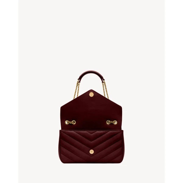 Red Saint Laurent Loulou Medium in Matelassé Lambskin, Rouge Cabernet, view 4 | Shoulder & Crossbody Bags